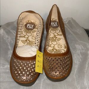 Fly London Women's Tan Perforated Flats